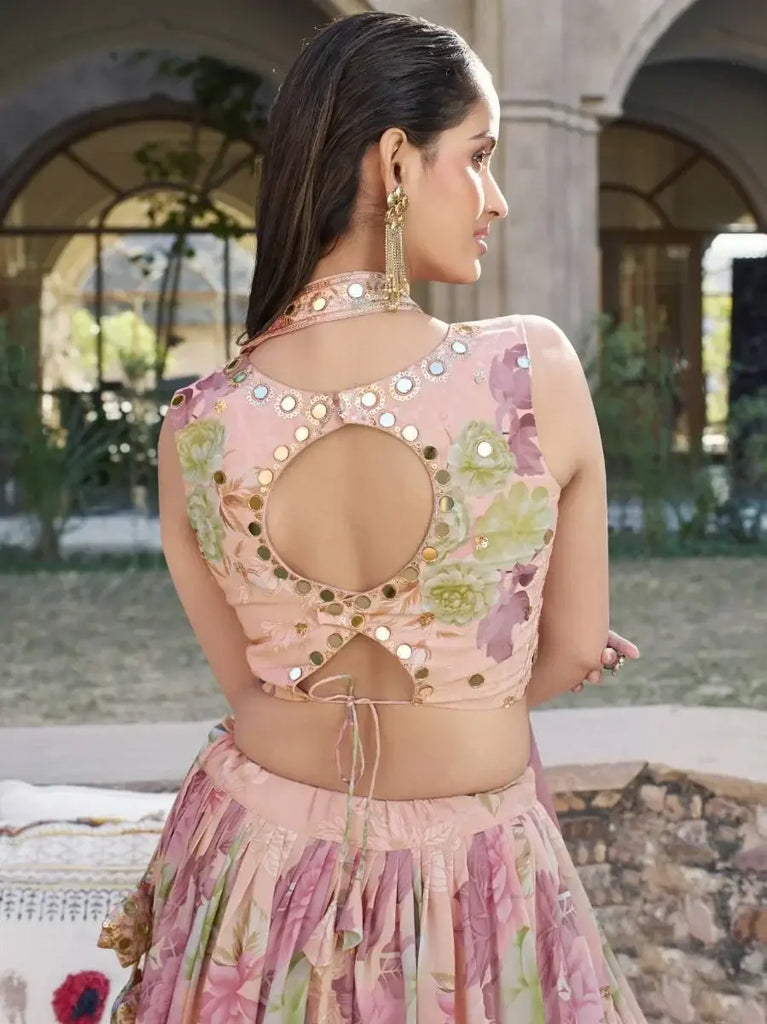 Heavenly Pink Embroidered Georgette Bridesmaid Lehenga Choli