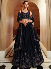 Endearing Navy Sequined Georgette Sangeet Wear Lehenga Choli