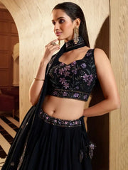 Endearing Navy Sequined Georgette Sangeet Wear Lehenga Choli