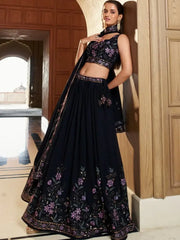 Endearing Navy Sequined Georgette Sangeet Wear Lehenga Choli