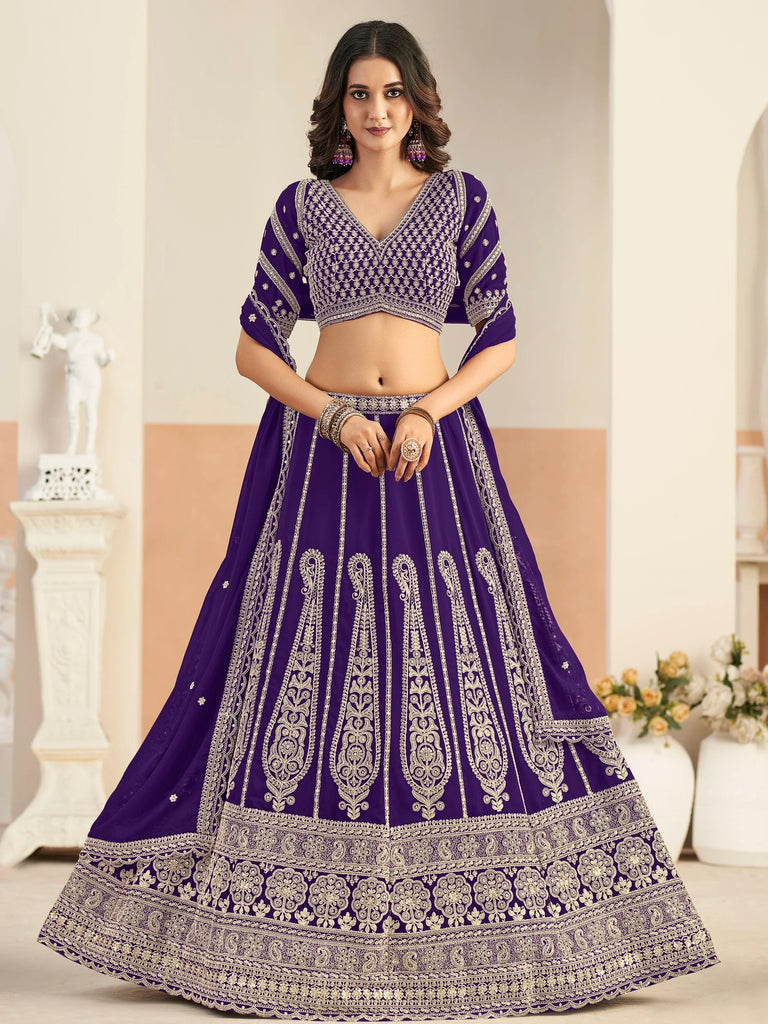 Stunning Purple Sequins Georgette Wedding Wear Lehenga Choli