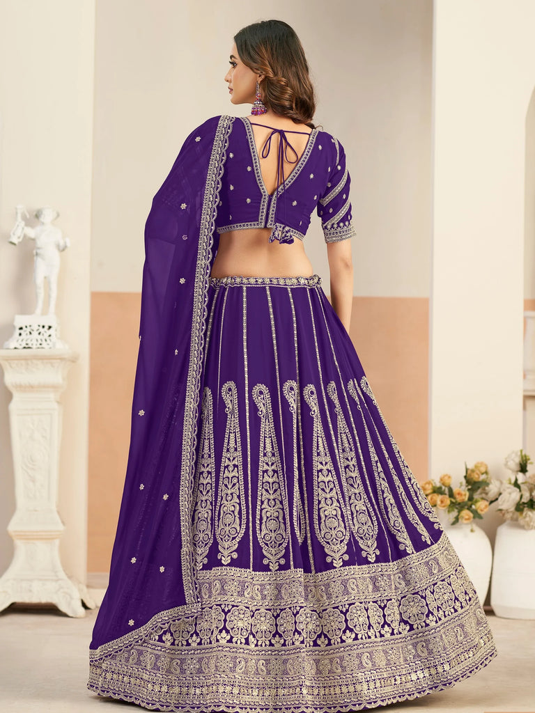 Stunning Purple Sequins Georgette Wedding Wear Lehenga Choli