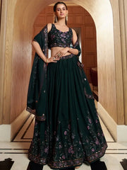 Attractive Dark Green Sequined Georgette Sangeet Wear Lehenga Choli