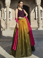 Lovely Mustard Olive Embroidered Georgette Festive Wear Lehenga Choli
