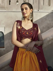 Adorable Ombre Orange Sequined Georgette Festive Wear Lehenga Choli