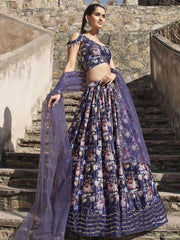 Babelicious Purple Floral Printed Georgette Bridesmaid Lehenga Choli
