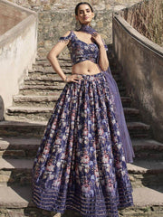 Babelicious Purple Floral Printed Georgette Bridesmaid Lehenga Choli