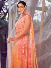 Alluring Yellow Shibori Printed Silk Indo Western Crop Top Lehenga
