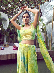 Charming Green Shibori Printed Silk Ready-Made Crop Top Lehenga