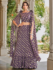Stunning Light Purple Foil Work Georgette Party Wear Lehenga Choli