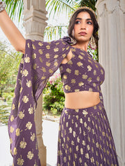 Stunning Light Purple Foil Work Georgette Party Wear Lehenga Choli