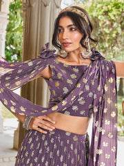 Stunning Light Purple Foil Work Georgette Party Wear Lehenga Choli