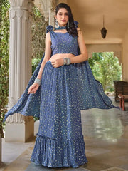 Attractive Grey Foil Work Georgette Party Wear Lehenga Choli