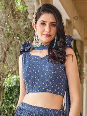 Attractive Grey Foil Work Georgette Party Wear Lehenga Choli