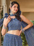 Attractive Grey Foil Work Georgette Party Wear Lehenga Choli