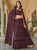 Stunning Wine Foil Work Georgette Party Wear Lehenga Choli