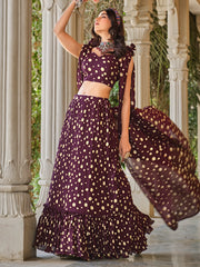 Stunning Wine Foil Work Georgette Party Wear Lehenga Choli