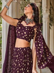 Stunning Wine Foil Work Georgette Party Wear Lehenga Choli