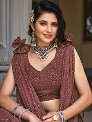 Stunning Brown Foil Work Georgette Cocktail Party Wear Lehenga Choli