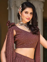 Stunning Brown Foil Work Georgette Cocktail Party Wear Lehenga Choli
