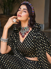 Attractive Black Foil Work Georgette Party Wear Lehenga Choli