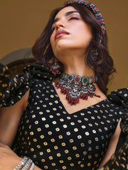 Attractive Black Foil Work Georgette Party Wear Lehenga Choli