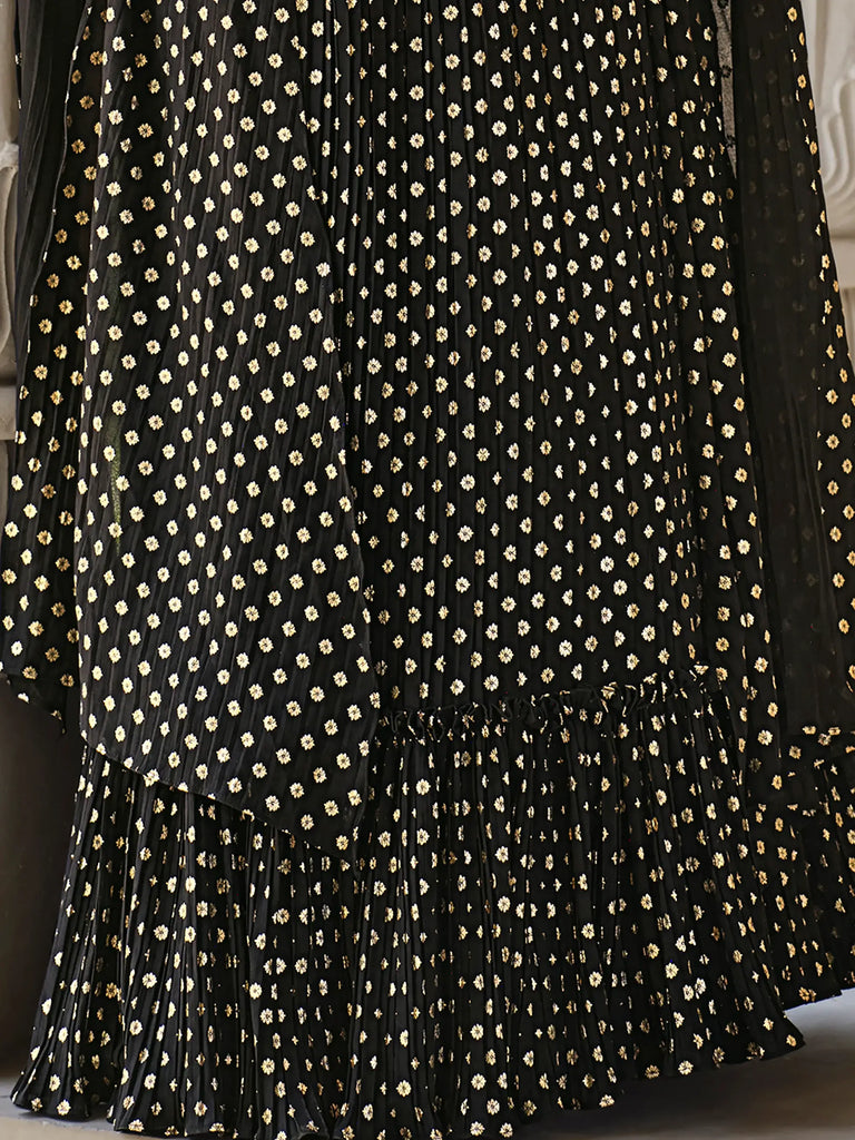 Attractive Black Foil Work Georgette Party Wear Lehenga Choli