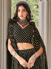 Attractive Black Foil Work Georgette Party Wear Lehenga Choli