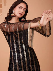 Glamorous Black Sequence Embroidered Net Salwar Suit