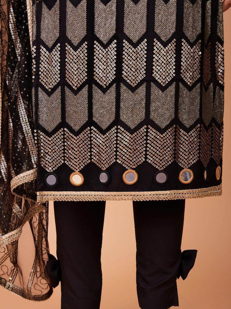 Glamorous Black Sequence Embroidered Net Salwar Suit