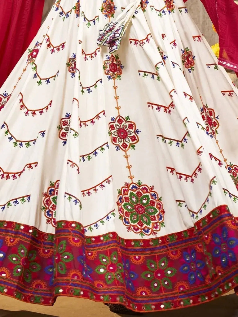 Lovely Pearl White Embroidered Rayon Navaratri Wear Lehenga Choli