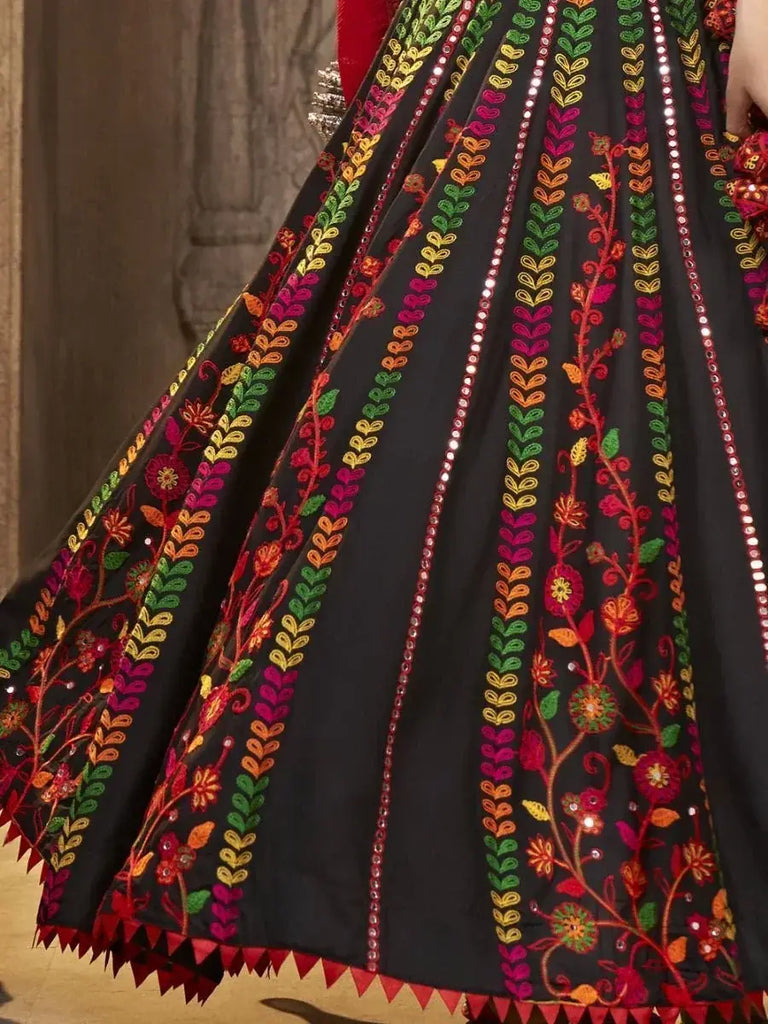 Pretty Black Embroidered Rayon Navaratri Wear Lehenga Choli