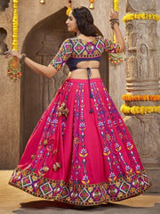 Lovely Deep Pink Embroidered Rayon Navaratri Wear Lehenga Choli