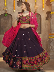 Attractive Purple Embroidered Rayon Navaratri Wear Lehenga Choli