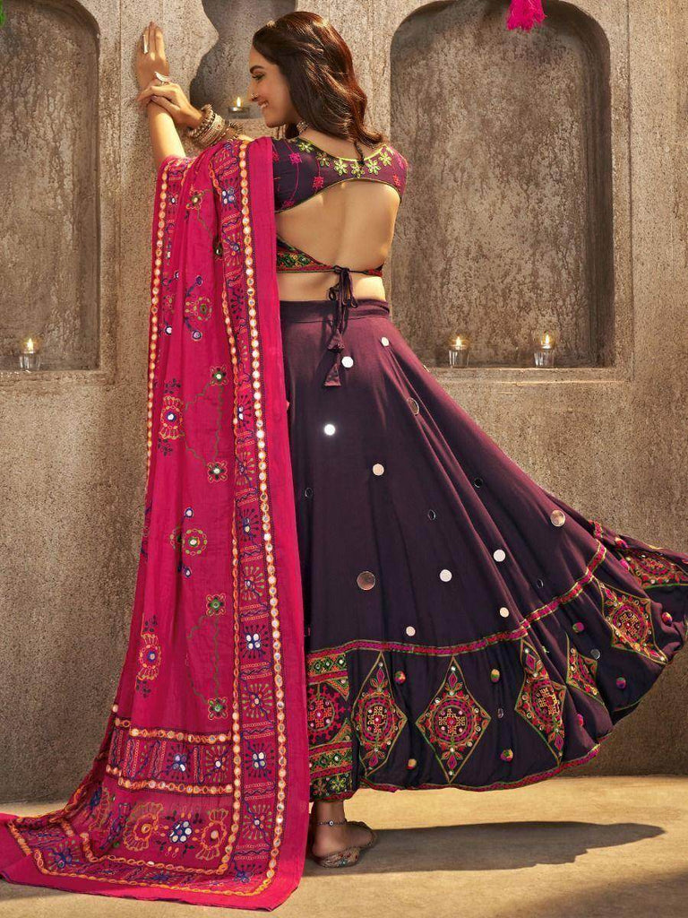 Attractive Purple Embroidered Rayon Navaratri Wear Lehenga Choli