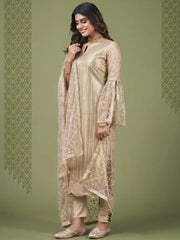 Stylish Beige Sequiened Butterfly Net Festive Salwar Kameez