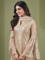 Stylish Beige Sequiened Butterfly Net Festive Salwar Kameez