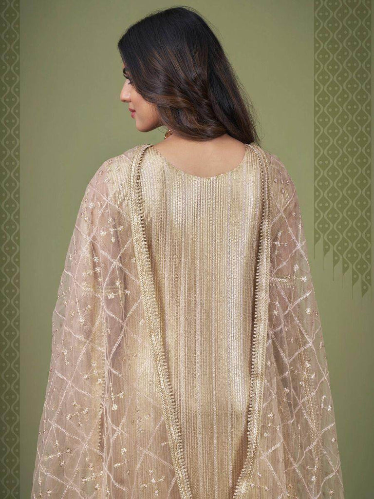 Stylish Beige Sequiened Butterfly Net Festive Salwar Kameez