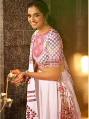 Gorgeous White Cotton Embroidered Lehenga with Mirror Work for Navratri