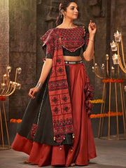 Elegant Orange Embroidered Cotton Navratri Wear Lehenga Choli