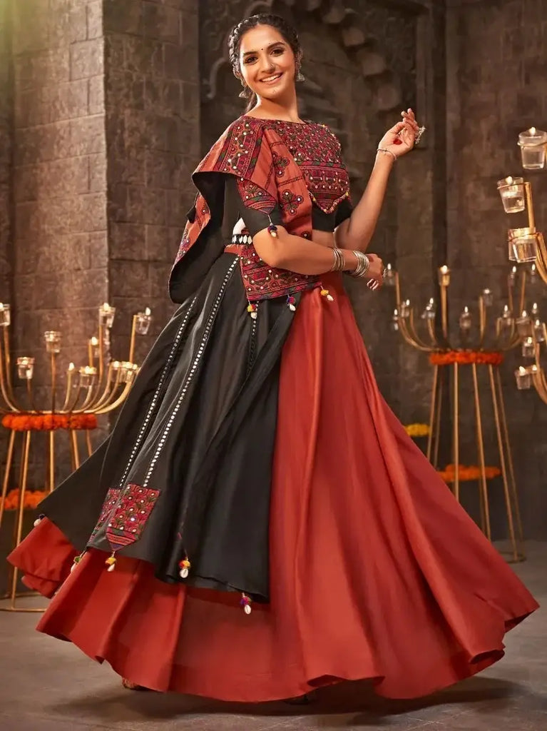Elegant Orange Embroidered Cotton Navratri Wear Lehenga Choli