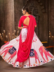 Pretty White Embroidered Rayon Navaratri Wear Lehenga Choli