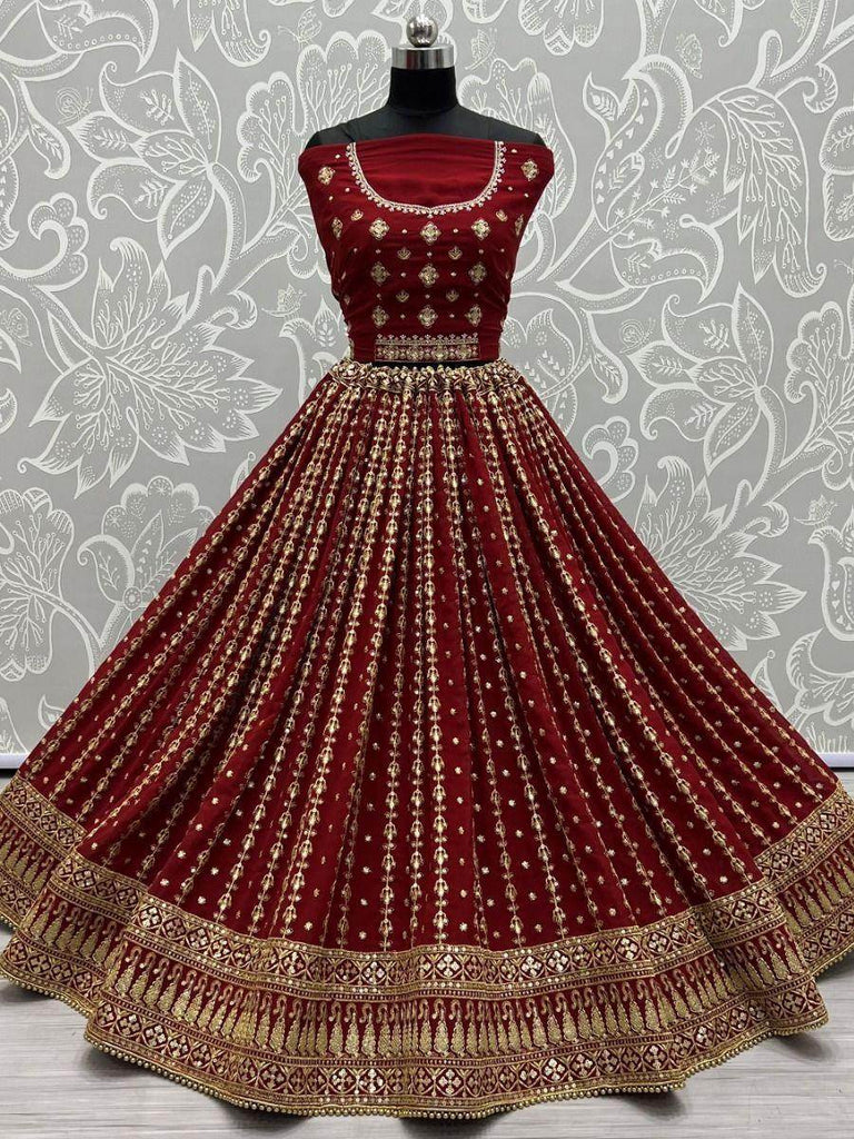 Magnificent Maroon Embroidery Georgette Bridal Lehenga Choli