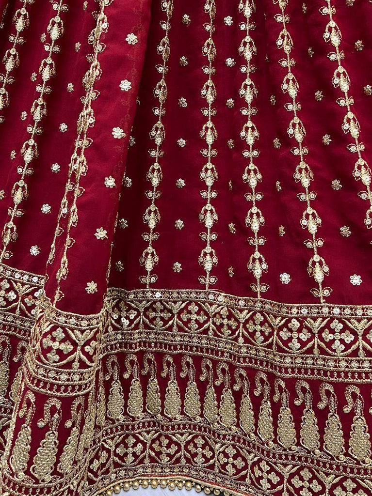 Magnificent Maroon Embroidery Georgette Bridal Lehenga Choli