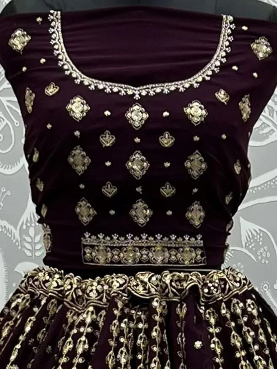 Stunning Purple Sequins Embroidery Georgette Bridal Lehenga Choli
