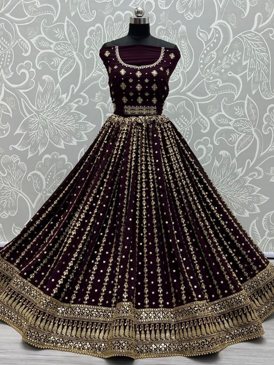 Stunning Purple Sequins Embroidery Georgette Bridal Lehenga Choli