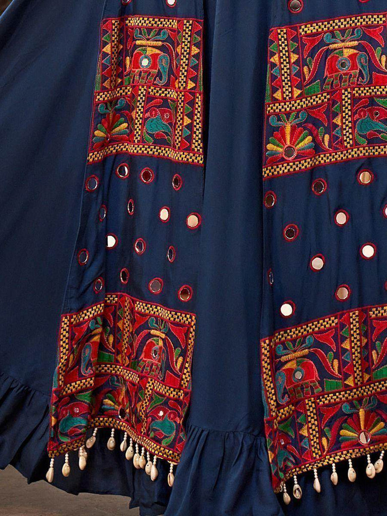 Traditional Blue Embroidered Rayon Navratri Wear Lehenga Choli