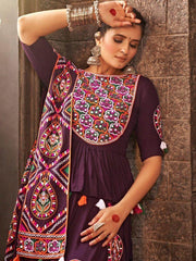 Beautiful Purple Mirror work Rayon Navratri Wear Lehenga Choli