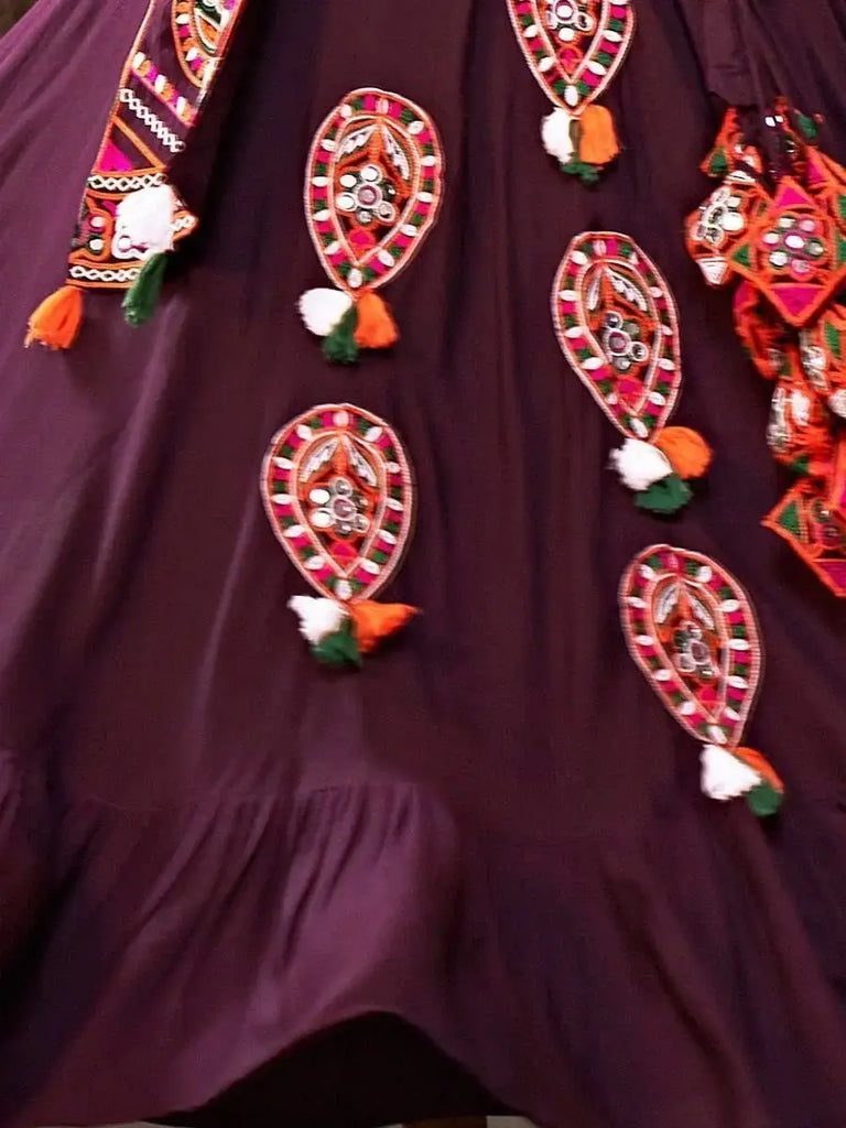 Beautiful Purple Mirror work Rayon Navratri Wear Lehenga Choli