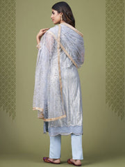 Babelicious Sky Blue Embroidered Sequins Net Fancy Salwar Kameez